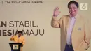 Ketum DPP Golkar Airlangga Hartarto memberi sambutan saat Rapimnas Partai Golkar di Kawasan Kuningan, Jakarta Selatan, Kamis (14/11/2019). Rapimnas ini rencananya untuk membicarakan persiapan musyawarah nasional 2019 di awal bulan Desember. (Liputan6.com/Johan Tallo)