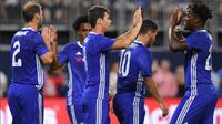 Selebrasi Oscar setelah mencetak gol ketiga untuk Chelsea ke gawang AC Milan pada ajang ICC 2016, Kamis (4/8/2016). (AFP)