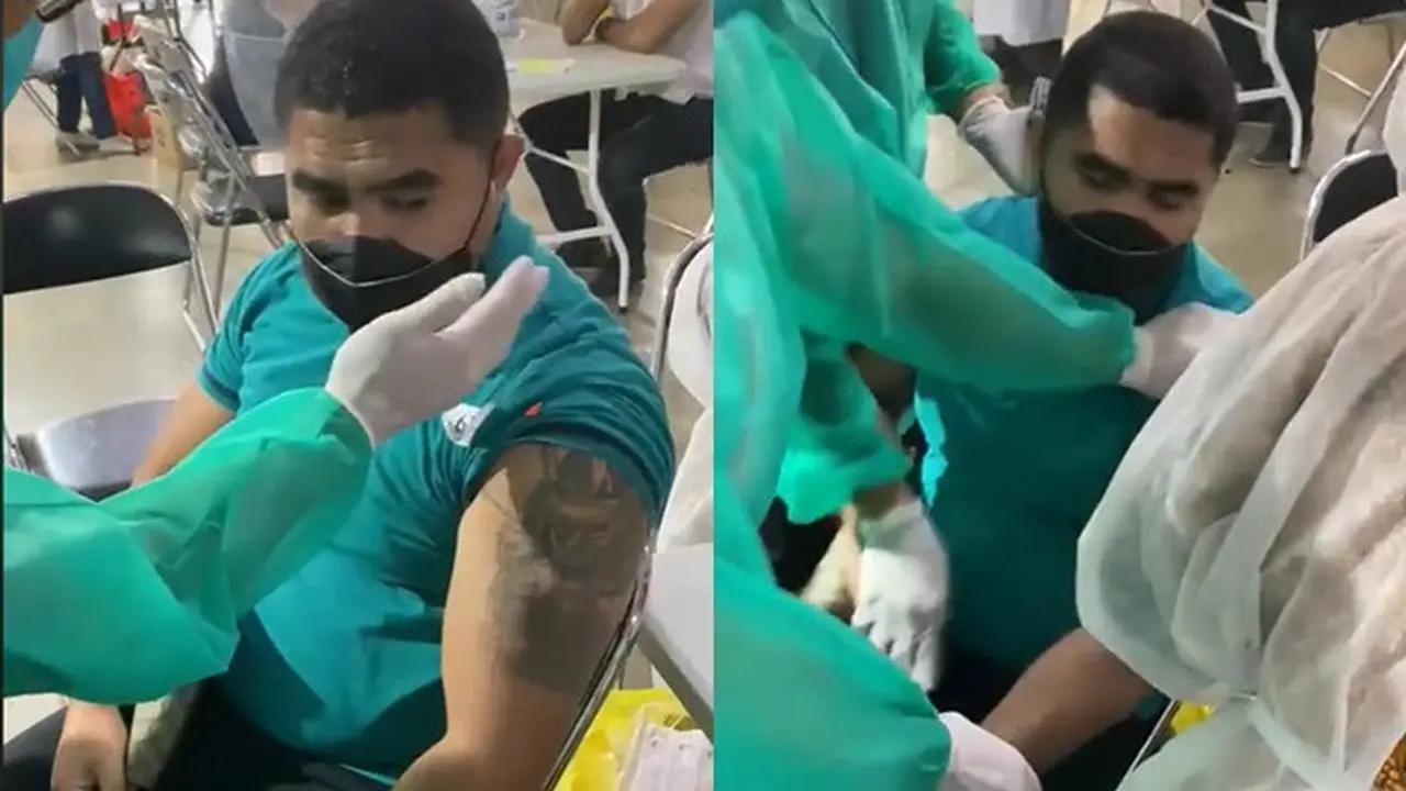 Takut Jarum, Pria Kekar Bertato Ini Teriak Histeris saat Disuntik Vaksin Covid-19