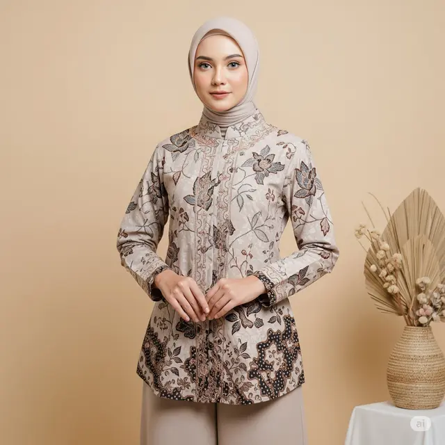 Model Baju Batik Wanita Terbaru Lengan Panjang. Foto: Gemini