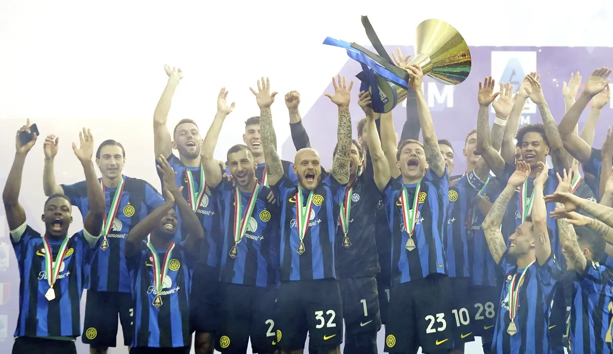 Sang juara, Inter Milan, memainkan pertandingan kandang terakhir mereka dengan menjamu Lazio di Stadion Giuseppe Meazza. (Spada/LaPresse via AP)