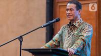 Menteri Pertanian (Mentan) Andi Amran Sulaiman memberikan sambutan saat serah terima jabatan Wakil Menteri Pertanian di Gedung A Kementerian Pertanian, Jakarta, Jumat, (19/7/2024). (Liputan6.com/Herman Zakharia)