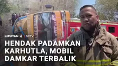 Upaya pemadaman hutan dan lahan di Polewali Mandar, Sulawesi Barat, mengalami kendala. Satu unit mobil pemadam kebakaran terguling saat menempuh jalur ekstrem menuju lokasi kebakaran di puncak pegunungan.