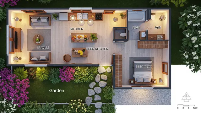 Inspirasi Denah Rumah Sederhana dengan Dapur Terbuka di Kampung/AI Generated