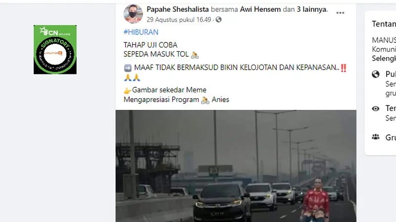 Penelusuran Klaim Foto Anies sedang Uji Coba Sepeda Masuk Tol