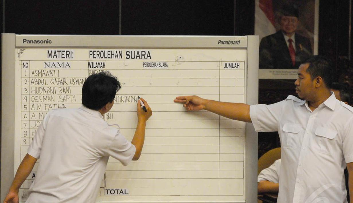 Petugas menghitung perolehan suara saat voting pemilihan pimpinan DPD RI, Jakarta, (6/10/14). (Liputan6.com/Andrian M Tunay)