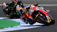 Laju pembalap Repsol Honda, Dani Pedrosa tak terbendung sepanjang agenda MotoGP Spanyol 2017 di Sirkuit Jerez. (PIERRE-PHILIPPE MARCOU / AFP)