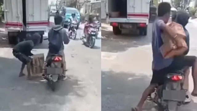 Bajing loncat curi muatan truk box (Instagram/@fakta.indo)