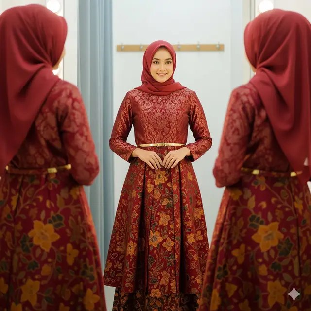 Gamis A-Line Brokat Kombinasi Batik Motif Flora