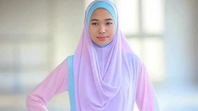 Setelan Tunik dan Rok Plisket dengan Hijab Layered