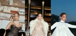 Jennifer Lopez merayakan 57 tahun di Paris couture lewat tiga look glamor Chopard—rubi, berlian, hingga mutiara—serta disiplin kebugaran yang tetap terjaga. (Chopard)