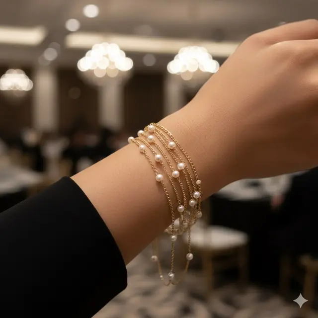 Gelang Layered dengan Mutiara Kecil