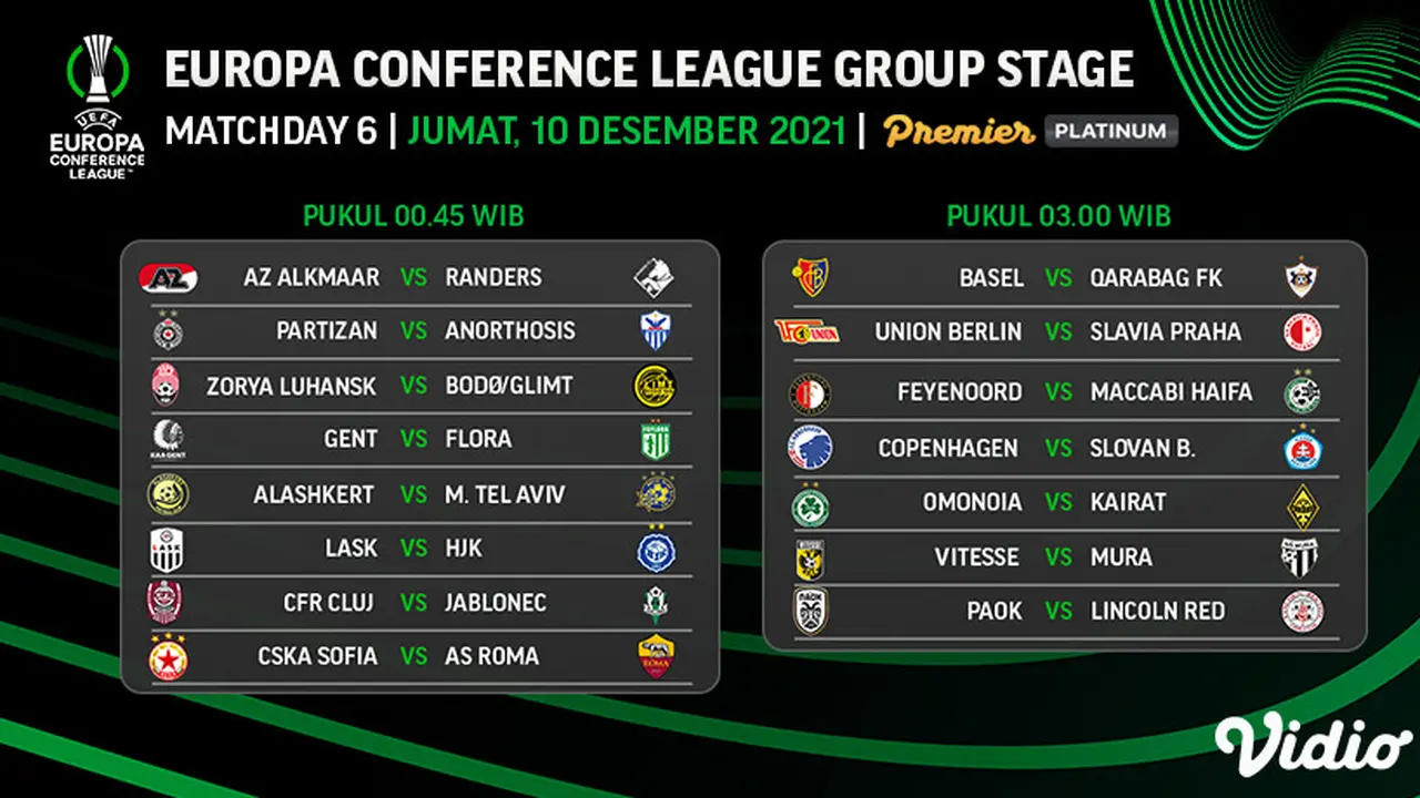 Link Live Streaming UEFA Conference League 2021/2022 Matchday 6 di Vidio