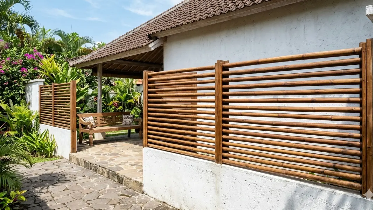 Ide Pagar Bambu Alami yang Bikin Rumah Terlihat Hangat. AI