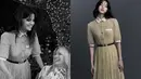 Maxi dress dari koleksi Celine's Spring 2021 juga dikenakan Lisa dan Selana. Dress tersebut gold dengan detail plisket, belt pun menjadi pemanis pakaian tersebut. Dok.Koreaboo