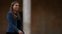 Perdana Menteri Islandia Katrin Jakobsdottir tiba di Istana Carlos V, di Istana Alhambra di Granada, Spanyol selatan pada 5 Oktober 2023 sebelum makan malam resmi pada pertemuan puncak Komunitas Politik Eropa. (JORGE GUERRERO / AFP)