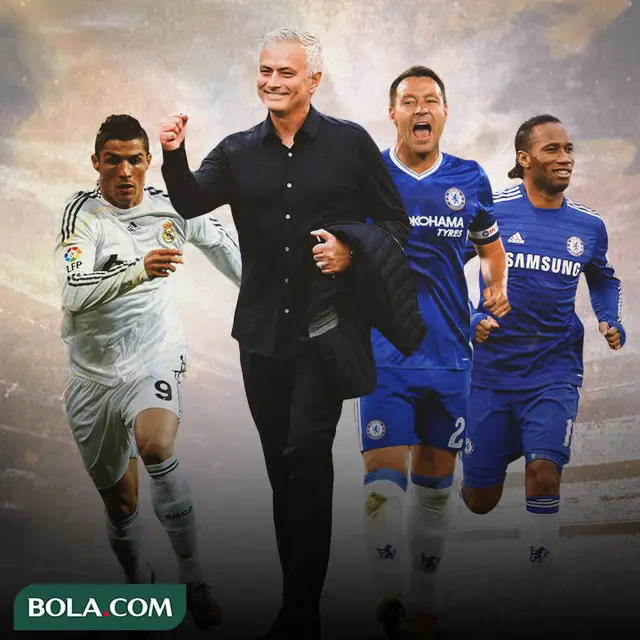 Ilustrasi - Jose Mourinho dikelilingi John Terry, Cristiano Ronaldo, dan Didier Drogba