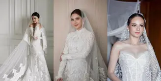 Enzy Storia pakai off-the-shoulder corset gown ber siluet ramping dan sulaman khas Lebanon rancangan Monica Ivena. [Instagram/enzystoria]