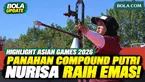 Nurisa Dian Ashrifah berhasil mempersembahkan medali emas untuk Indonesia dari nomor compound individu putri Asian Games Aichi-Nagoya 2026. Nurisa tampil luar biasa dan menang tipis 139-137 atas wakil Filipina, Amaya Amparo Cojuangco. Saksikan highli...
