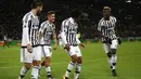 Pemain Juventus merayakan gol ke gawang Genoa dalam lanjutan Serie A Italia di Stadion Juventus, Turin, Kamis (4/2/2016) dini hari WIB. (AFP/Marco Bertorello)