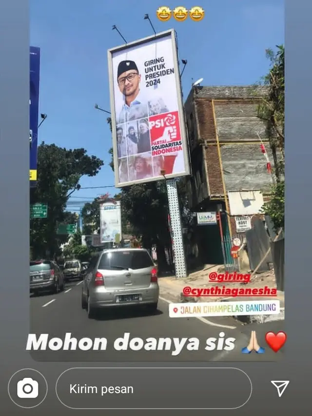 Unggahan istri Giring Nidji di Instagram Stories terkait baliho calon presiden 2024 (Instagram Stories)