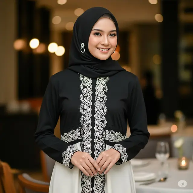 Gamis Warna Block + Renda Kontras