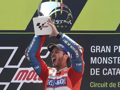 Pebalap Ducati, Andrea Dovizioso, menjadi yang tercepat di MotoGP Catalunya, Spanyol, Minggu (11/6/2017). Dovizioso menorehkan catatan waktu 44 menit 41,518 detik. (AFP/Josep Lago)