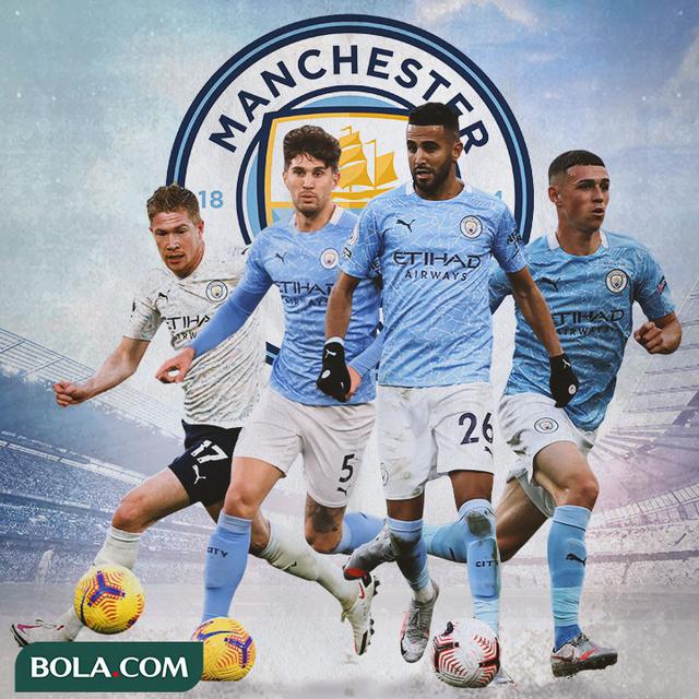Manchester City - Kevin De Bruyne, John Stone, Riyad Mahrez, Phil Foden