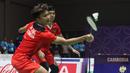 <p>Pebulu tangkis ganda putra Indonesia, Muhammad Shohibul Fiqri/Bagas Maulana melawan pebulu tangkis ganda putra Malaysia, Beh Chun Meng/Goh Boon Sze&nbsp;pada final bulu tangkis beregu putra SEA Games 2023 di Badminton Hall Morodok Techo National Stadium, Phnom Penh, Kamboja, Kamis (11/05/2023). (Bola.com/Abdul Aziz)</p>
