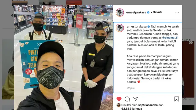 Unggahan Ernest Prakasa. (Foto: Instagram @ernestprakasa)