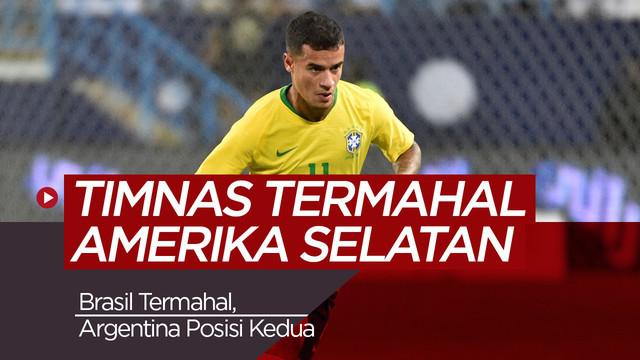 Berita video timnas termahal di Amerika Selatan. Brasil memimpin meskipun tanpa Neymar.