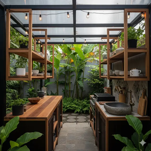 Dapur Tropis Bernuansa Kayu dan Atap Acrylic
