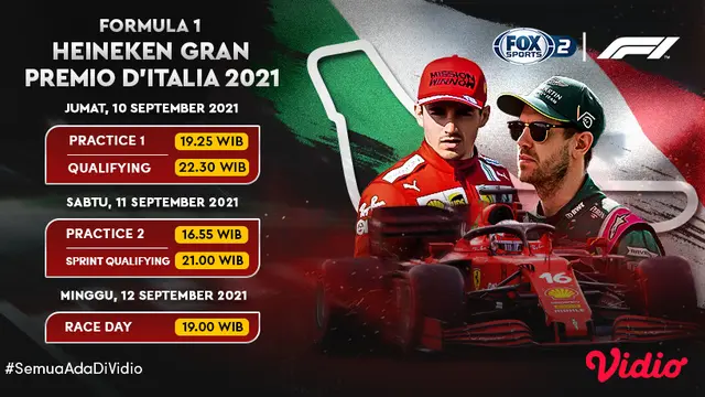 Jadwal dan Live Streaming F1 GP Italia 2021 di Vidio Pekan Ini, 10 -12 September 2021