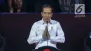 Presiden RI terpilih 2019-2014, Joko Widodo usai menyampaikan pidato Visi Indonesia di SICC, Sentul, Kab Bogor, Jawa Barat, Minggu (14/7/2019). Acara ini dihadiri sejumlah menteri kabinet kerja serta Wakil Presiden terpilih 2019-2024, KH Ma’ruf Amin. (Liputan6.com/Helmi Fithriansyah)