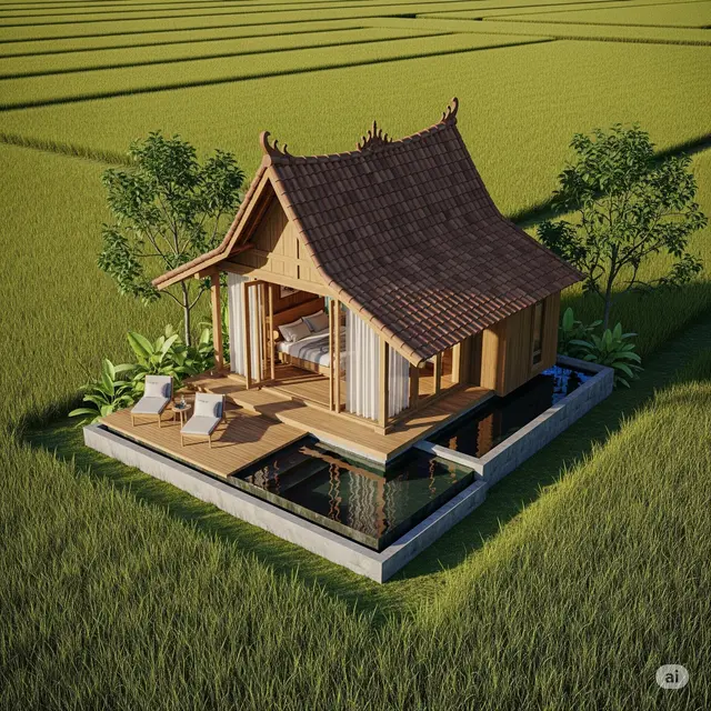 Rumah Sederhana di Tengah Sawah. Foto: Gemini