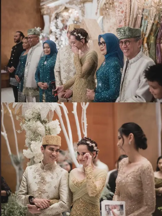 MUA Eva Lovira kembali memoles wajah Enzy di acara syukuran dengan gaya yang natural, tampak dari lipstik peach yang digunakan. [Foto: IG/enzystoria.].