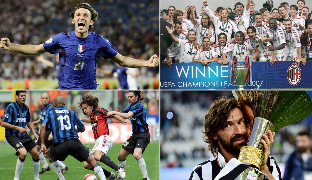 Berikut perjalanan karier dan prestasi yang pernah diraih gelandang terbaik asal Italia, Andrea Pirlo. Mulai dari Trofi Serie A, Liga Champions hingga Piala Dunia. (Foto-foto Kolase AFP)