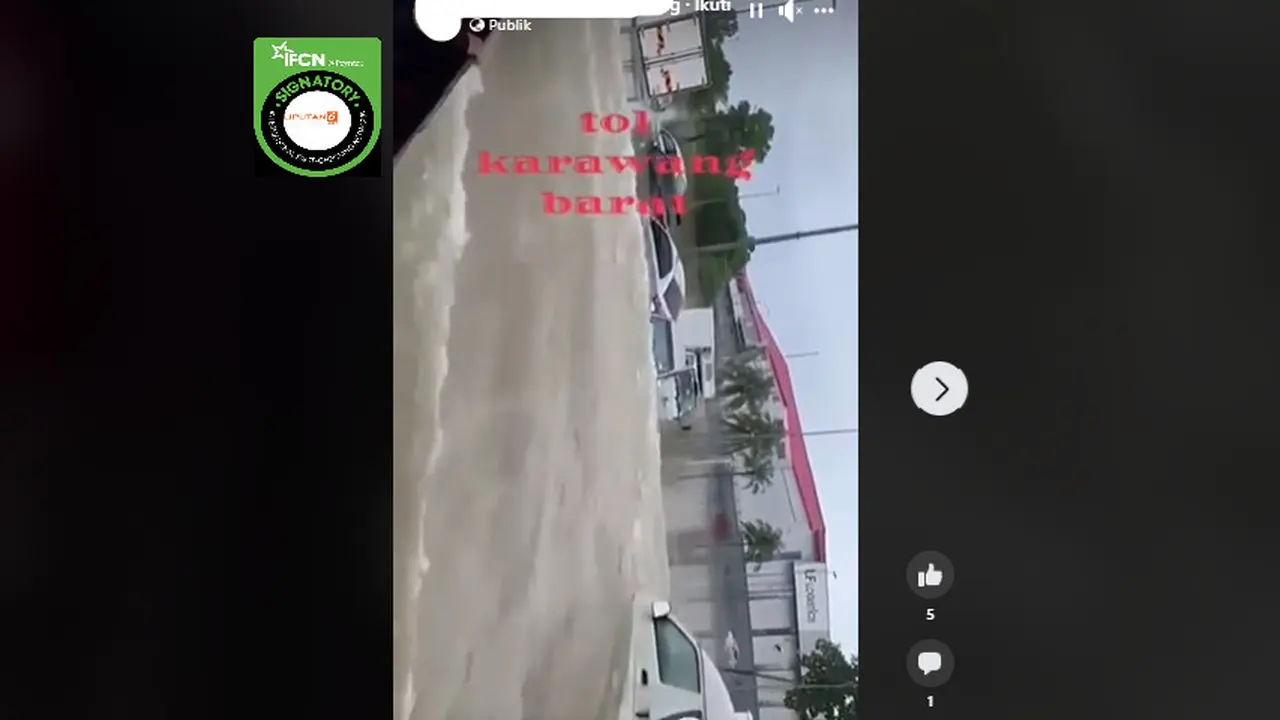 Tangkapan layar klaim video banjir di tol Karawang Barat