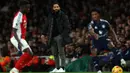 Bermain tandang ke markas Arsenal, tim racikan pelatih Ruben Amorim harus menelan pil pahit kekalahan 0-2. (Adrian Dennis/AFP)
