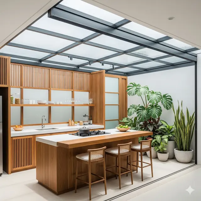 Inspirasi Rumah dengan Dapur Terbuka Gaya Tropis Terbaru 2025. Gemini