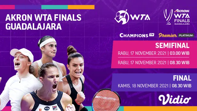 Jadwal dan Live Streaming WTA Finals Guadalajara Pekan Ini di Vidio, 17 dan 18 November 2021