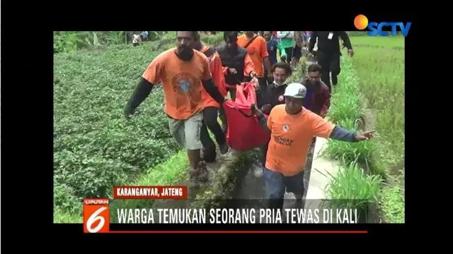 Seorang pria ditemukan tewas dekat pusaran kali Samin, Karanganyar, Jawa Tengah. Peristiwa tersebut sontak membuat geger warga sekitar.