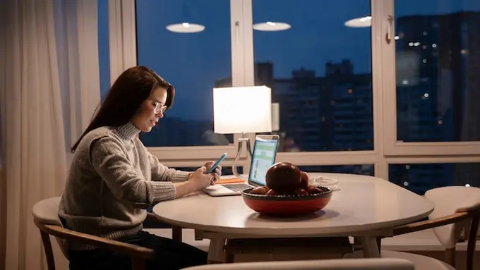 illustrasi wanita bekerja malam hari