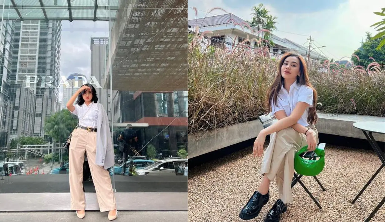 Bergaya vintage casual, Fuji memasangkan blus dan loose pants-nya dengan pump heels. Sementara Aaliyah memadukan kemeja dan loose pants-nya dengan sepatu loafer. [@fuji_an/@aaliyah.massaid]