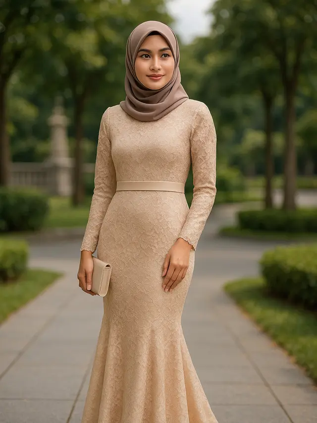 8 Model Gamis Mermaid Kombinasi Brokat untuk Tampil Feminin Maksimal, Anggun dan Elegan di Berbagai Acara