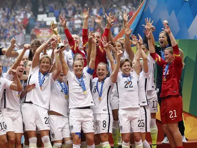Amerika Serikat akhirnya berhasil menjadi juara Piala Dunia Wanita 2015 setelah mengalahkan Jepang dengan skor 5-2. yang berlangsung di Stadion BC Place, Vancouver, Kanada. Senin (6/7/20150 pagi WIB.  (Reuters/Michael Chow-USA TODAY Sports)