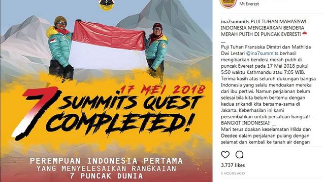 Kibarkan Bendera Merah Putih 2 Pendaki Perempuan Indonesia Sukses Capai Puncak Everest Health Liputan6 Com