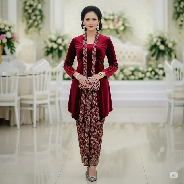 Baju Kondangan Burgundy. Foto: Gemini