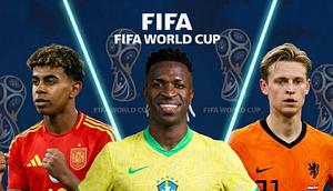Ilustrasi bintang Piala Dunia 2026, Lamine Yamal, Vinicius Junior, Kylian Mbappe, Frenkie de Jonk (Bola.com/AFP/Gemini)