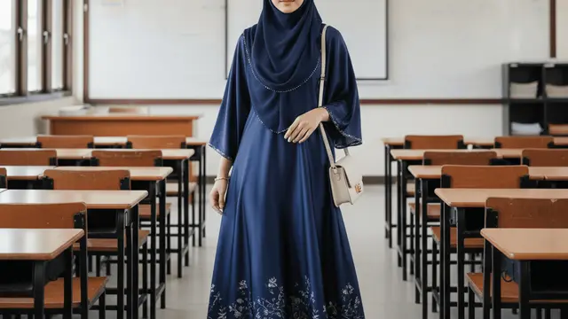 Gamis Satin Elegan untuk Ibu ke Pembagian Rapor Sekolah. Gemini